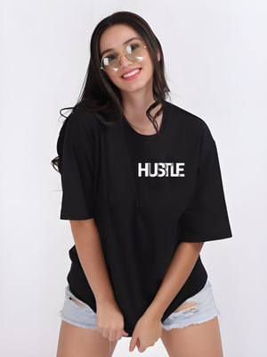 Moda Rapido Graphic Print Women Round Neck Black T-Shirt