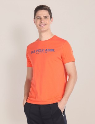 U.S. POLO ASSN. Printed Men Round Neck Orange T-Shirt