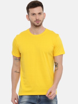 Mishtee Solid Men Round Neck Yellow T-Shirt