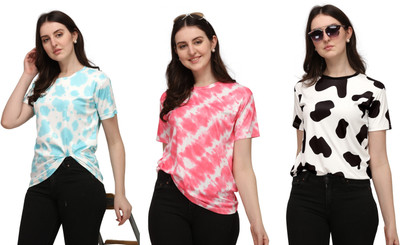 Apachee Printed Women Round Neck Multicolor T-Shirt