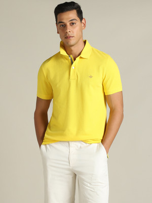 Dockers Solid Men Polo Neck Yellow T-Shirt