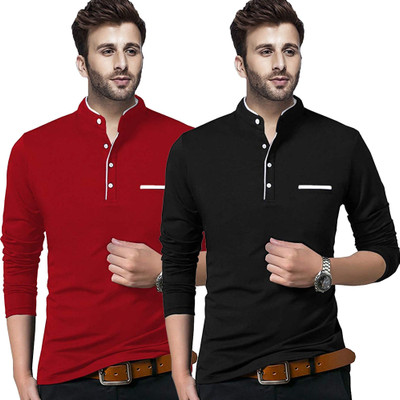 JB Jangoboy Solid Men Henley Neck Red, Black T-Shirt