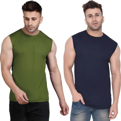 Moordale Fab Solid Men Round Neck Dark Blue, Green T-Shirt