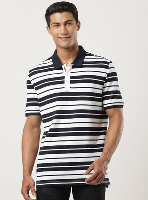 JOCKEY Striped Men Polo Neck White T-Shirt