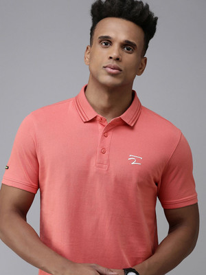 Spykar Solid Men Polo Neck Pink T-Shirt