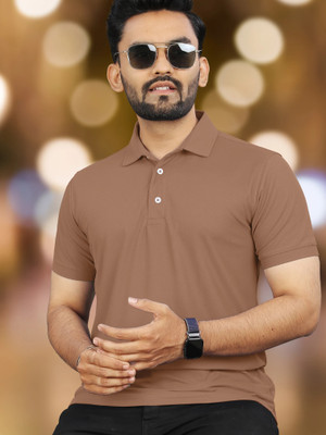 VeBNoR Solid Men Polo Neck Brown T-Shirt