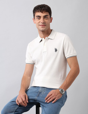 U.S. Polo Assn. Denim Co. Solid Men Polo Neck White T-Shirt