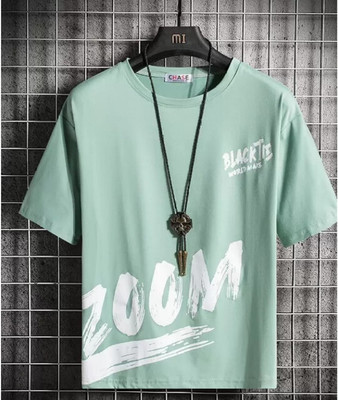 Meetri Printed Men Round Neck Green T-Shirt