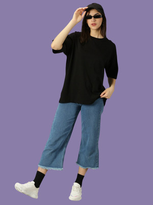 DOGMAN Solid Women Round Neck Black T-Shirt