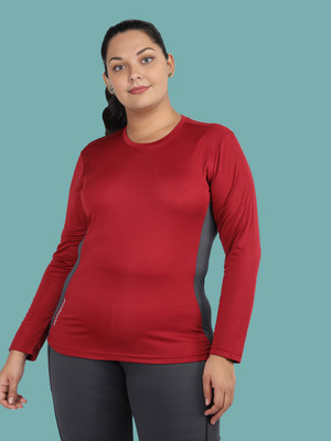 Sztori Solid Women Round Neck Maroon T-Shirt