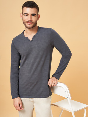 Urban Ranger by Pantaloos Solid Men Henley Neck Grey T-Shirt
