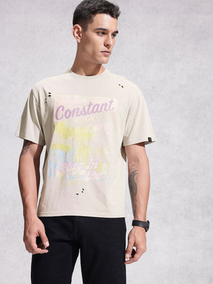 WROGN Printed Men Round Neck Pink T-Shirt