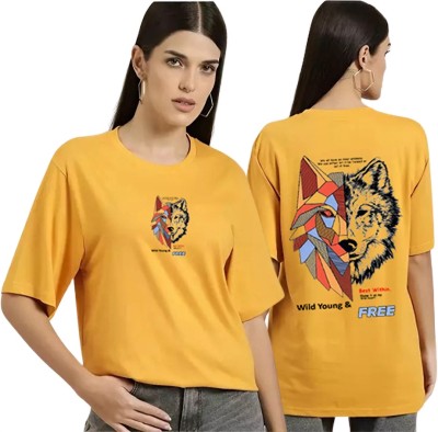 Kushi flyer Printed Women Round Neck Yellow T-Shirt