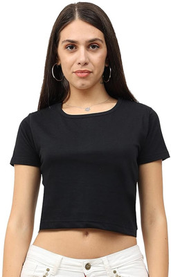 SONI BROS Solid Women Round Neck Black T-Shirt