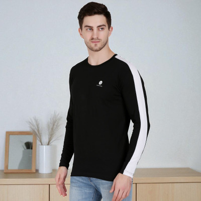 Faricon Trend Striped Men Round Neck Black T-Shirt