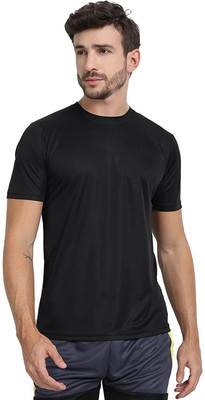 rivaaz Solid Men Round Neck Black T-Shirt