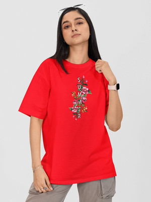 Moda Rapido Printed Women Round Neck Red T-Shirt