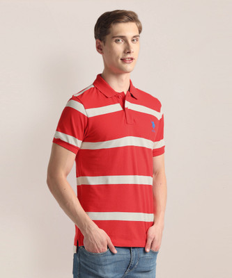U.S. POLO ASSN. Striped Men Polo Neck Red T-Shirt