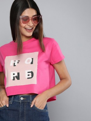 Affordable AF Printed Women Round Neck Pink T-Shirt