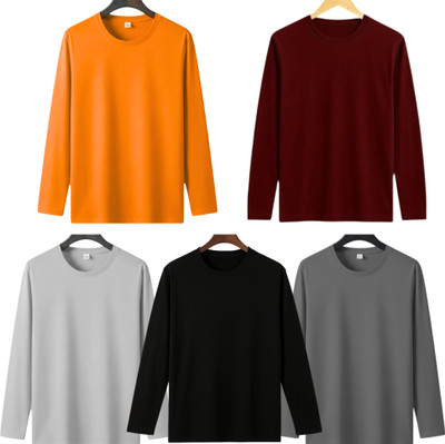 P collection Solid Men Round Neck Maroon, Grey, Silver, Black, Orange T-Shirt