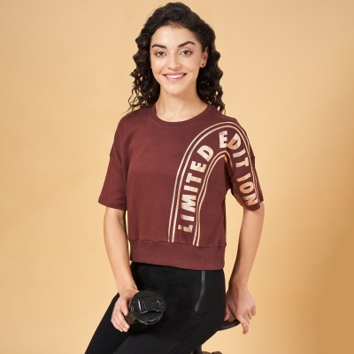 Ajile By Pantaloons Typography Women Round Neck Brown T-Shirt