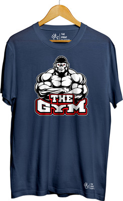 THE PRINT PLATTER Printed Men Round Neck Navy Blue T-Shirt