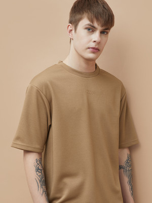 Kappa Self Design Men Round Neck Brown T-Shirt