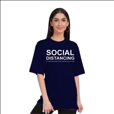 BHUJWAAL Printed Women Round Neck Dark Blue T-Shirt