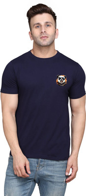 GEUM Solid Men Round Neck Dark Blue T-Shirt