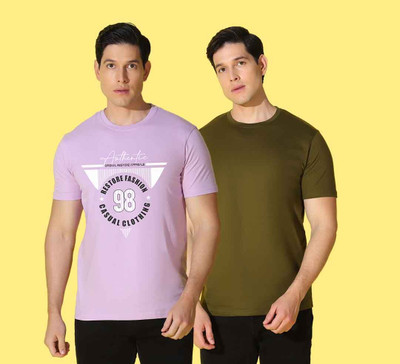 WOOSTRO Printed, Solid Men Round Neck Multicolor T-Shirt