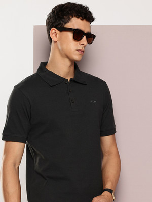 FROSEN FOX Solid Men Polo Neck Black T-Shirt