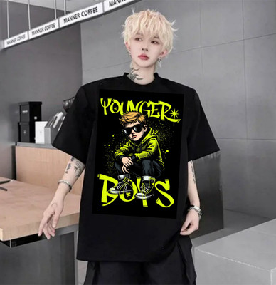Zblack Printed Men Round Neck Black T-Shirt