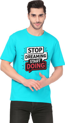 Enciger Printed Men Round Neck Light Blue T-Shirt
