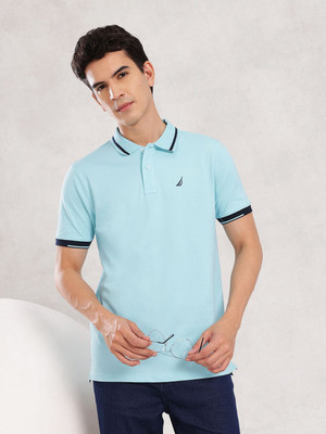 NAUTICA Solid Men Polo Neck Blue T-Shirt