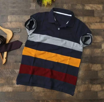 LGGARMENTS Striped Men Polo Neck Multicolor T-Shirt