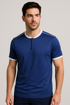 clickwell Self Design Men Henley Neck Blue T-Shirt
