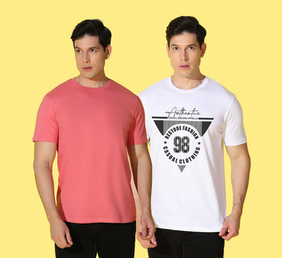 WOOSTRO Solid, Printed Men Round Neck Multicolor T-Shirt