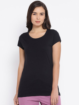 Macrowoman W-Series Solid Women Round Neck Black T-Shirt