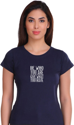 APE Typography Women Round Neck Dark Blue T-Shirt