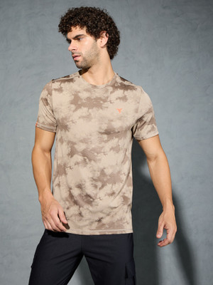 TECHNOSPORT Printed Men Crew Neck Brown T-Shirt