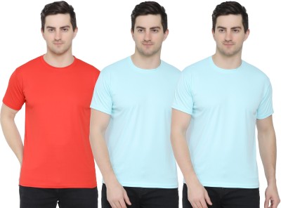 YUALIN CREATION Solid Men Round Neck Light Blue T-Shirt