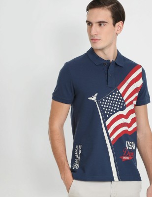 U.S. Polo Assn. Denim Co. Printed Men Polo Neck Blue T-Shirt