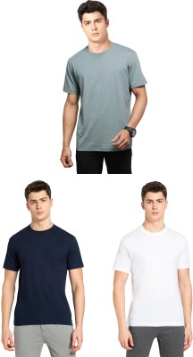 JOCKEY Solid Men Round Neck Green, Dark Blue, White T-Shirt