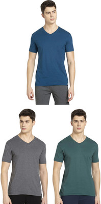 JOCKEY Solid Men V Neck Grey, Green, Blue T-Shirt
