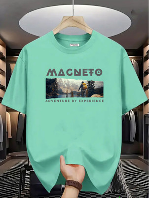 Magneto Printed Men Round Neck Light Green T-Shirt