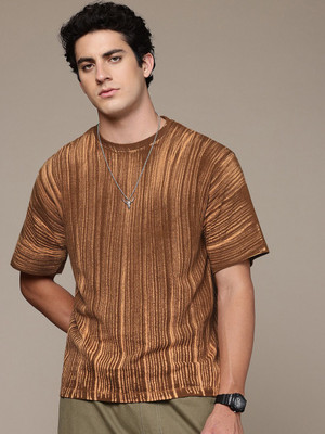 R.Code by The Roadster Life Co. Self Design Men Round Neck Brown T-Shirt