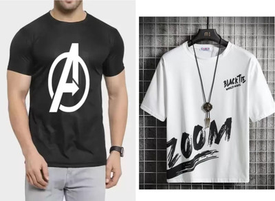 Pachirisu Printed Men Round Neck Black, White T-Shirt