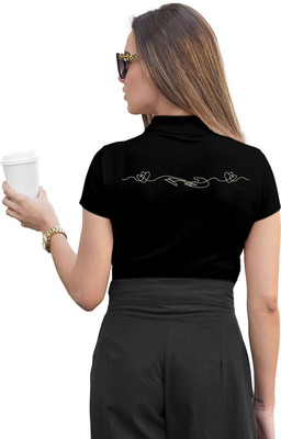 Fighterhero Printed Women Polo Neck Black T-Shirt
