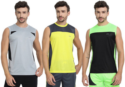 FTX Colorblock Men Round Neck Black, Grey, Yellow T-Shirt