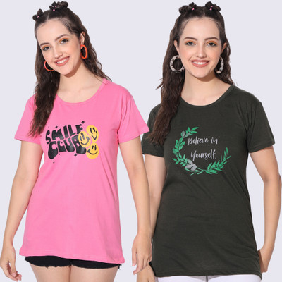 NYSINE Printed Women Round Neck Multicolor T-Shirt